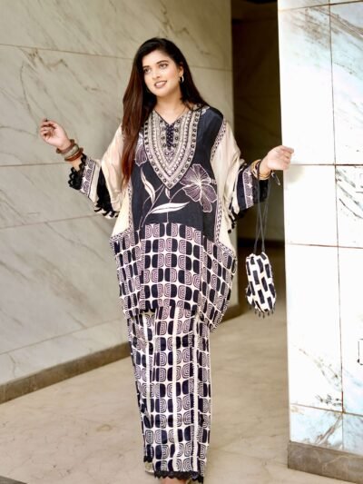 Noir Luxe Printed Co-ord Set with Potli