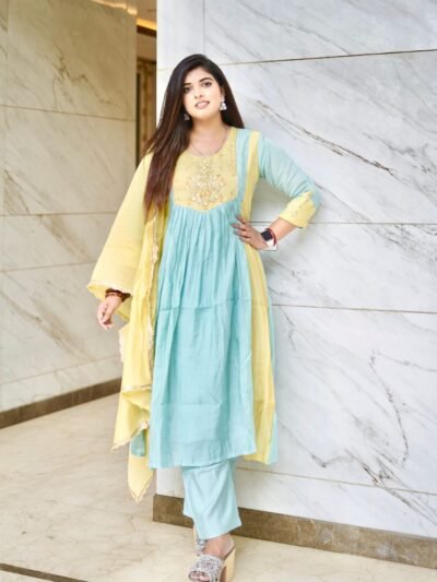 Aqua Grace Embroidered Kurta Set with Dupatta