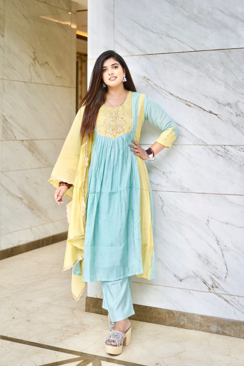 Aqua Grace Embroidered Kurta Set with Dupatta