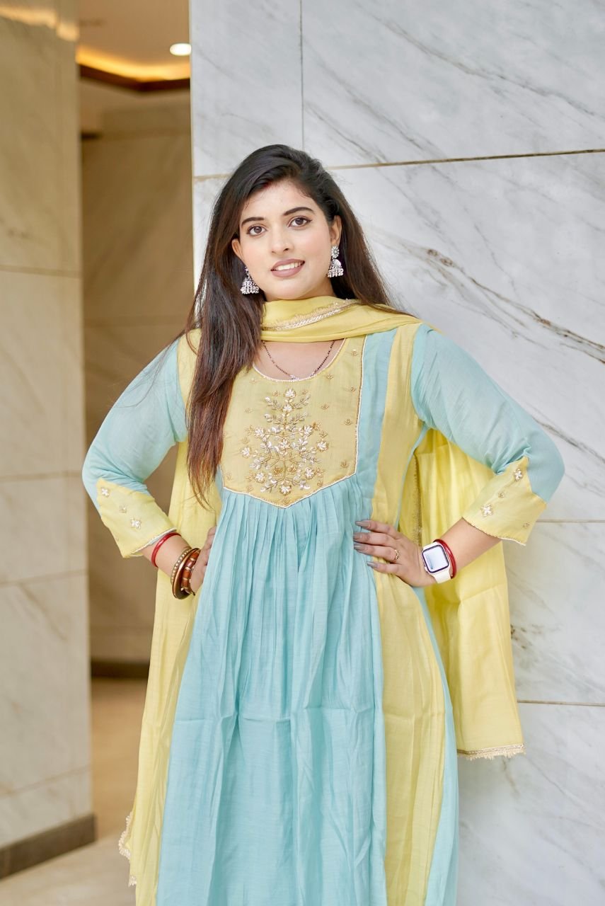 Aqua Grace Embroidered Kurta Set with Dupatta - Image 3
